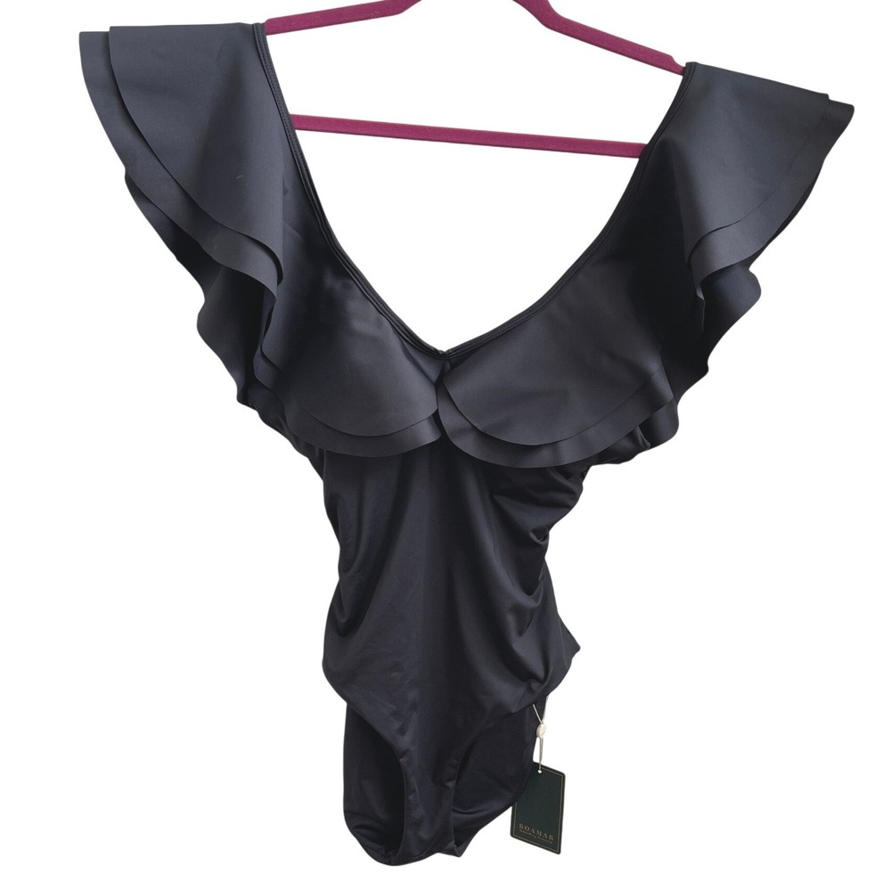 NWT Anthropologie Boamar Black Ruffle One Piece Swimsuit Size‎ M Feminine Luxury